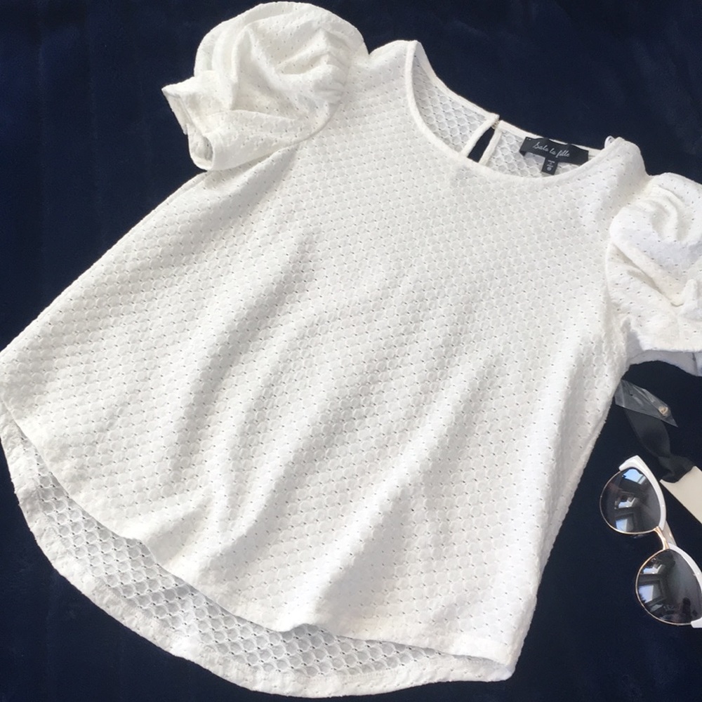 NWT White Textured Short Sleeve Crewneck Top - Picture 6 of 16